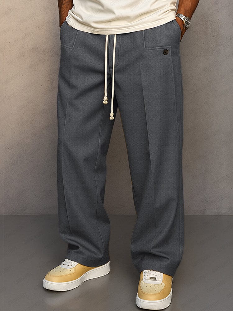 Pantalon Coton Homme Coupe Décontractée – Jambe Large Unie avec Cordon - Image 3