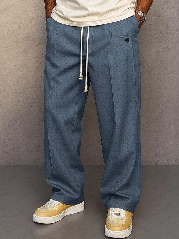 Pantalon Coton Homme Coupe Décontractée – Jambe Large Unie avec Cordon - Image 4