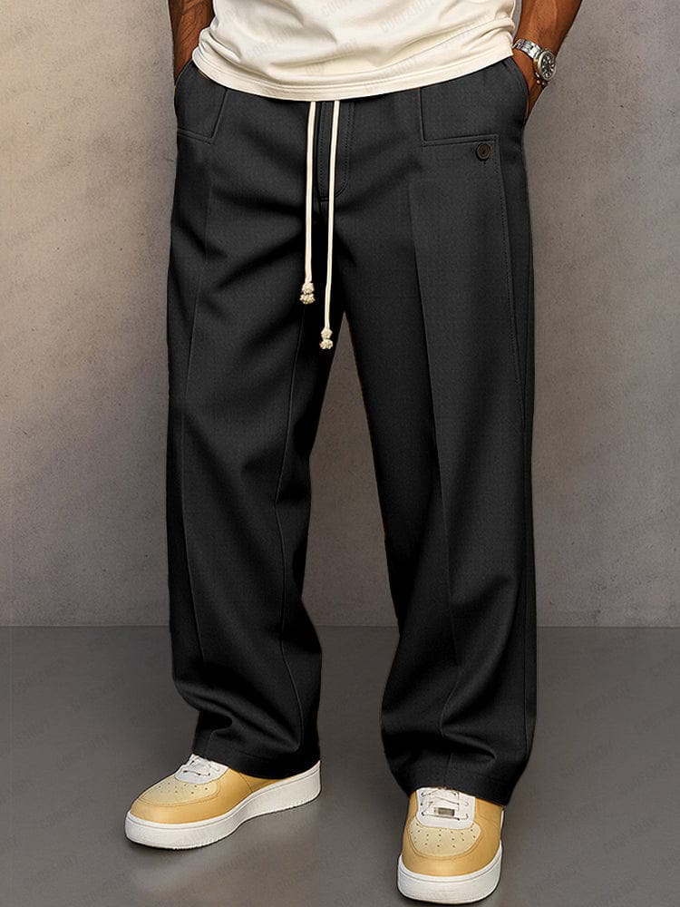 Pantalon Coton Homme Coupe Décontractée – Jambe Large Unie avec Cordon - Image 5