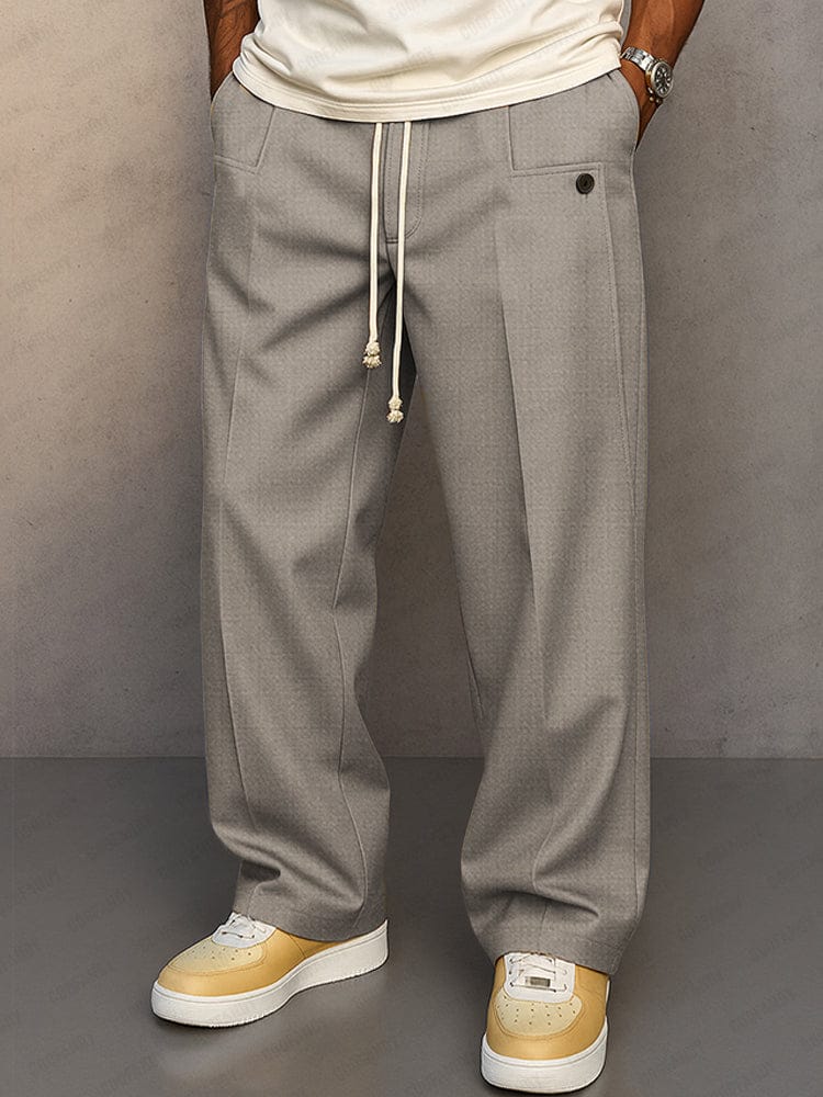 Pantalon Coton Homme Coupe Décontractée – Jambe Large Unie avec Cordon - Image 6