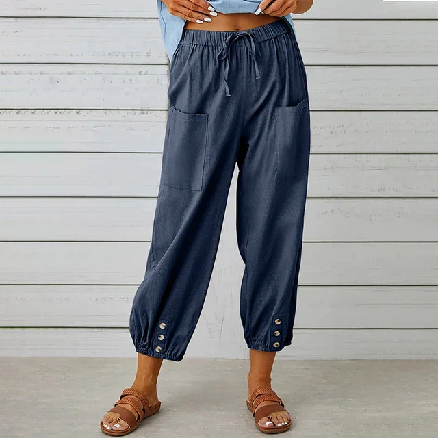Pantalon Court Femme Taille Élastique – Coupe Confortable Décontractée