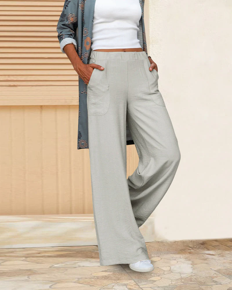 Pantalon Décontracté Taille Haute Femme – Pantalon Large avec Ceinture Élastique et Poches - Image 5