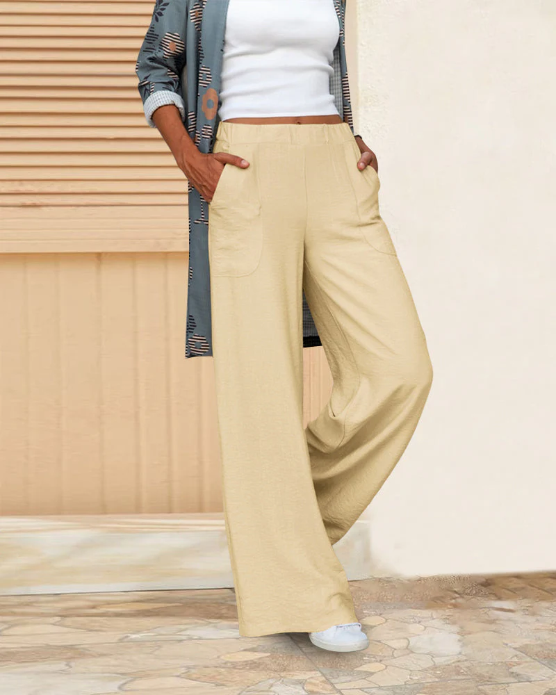 Pantalon Décontracté Taille Haute Femme – Pantalon Large avec Ceinture Élastique et Poches - Image 6