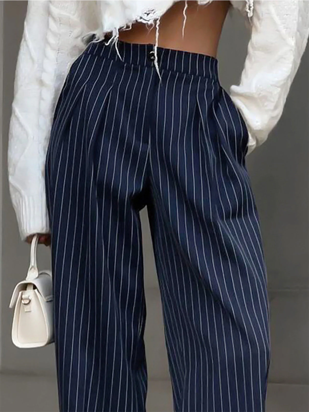 Pantalon Élégant Taille Haute à Rayures pour Femme – Pantalon Stylé Coupe Décontractée - Image 2