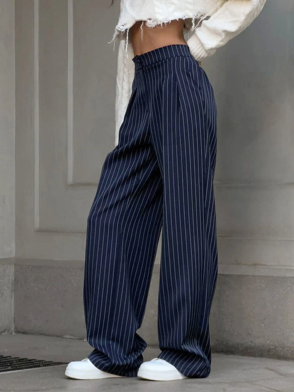Pantalon Élégant Taille Haute à Rayures pour Femme – Pantalon Stylé Coupe Décontractée - Image 3