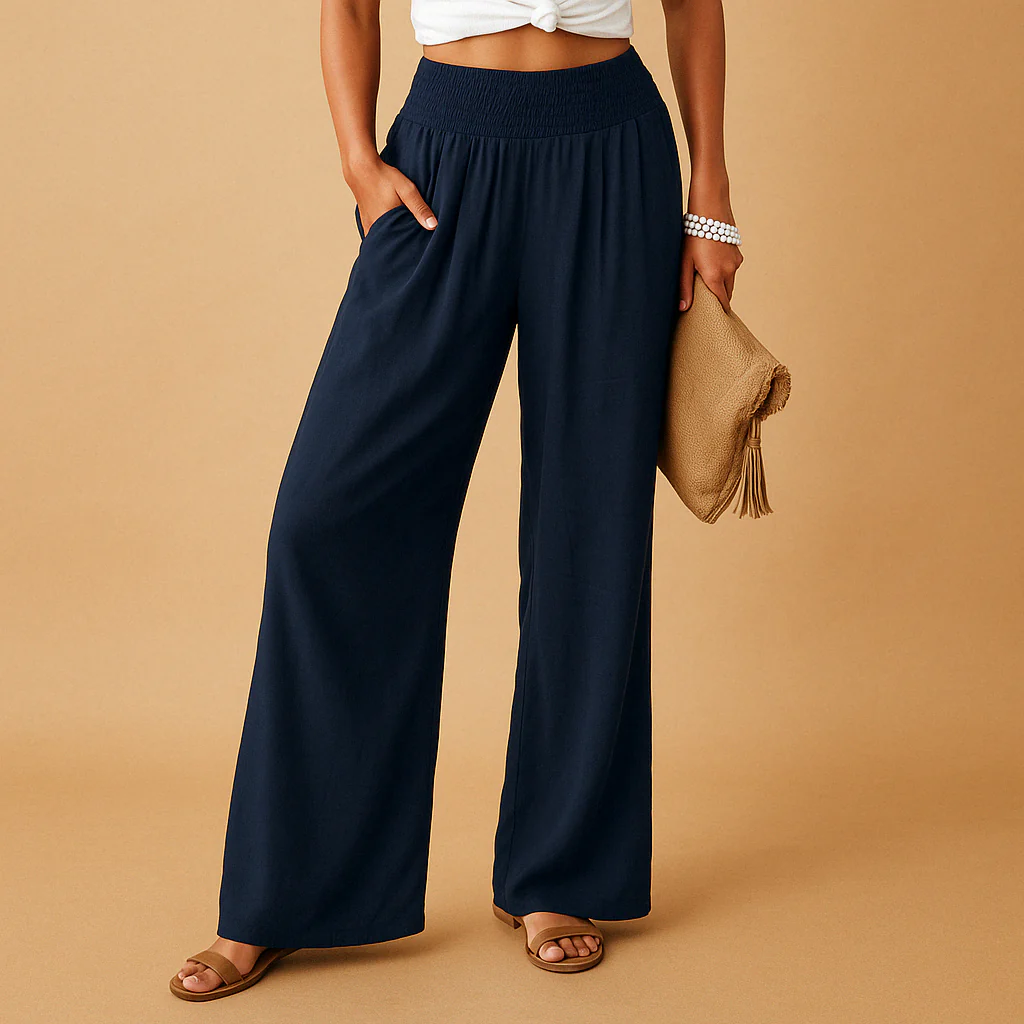 Pantalon en lin élégant taille haute pour femme – Pantalon décontracté élastique - Image 4