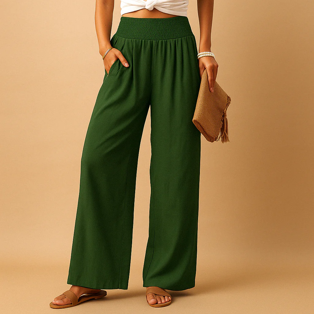 Pantalon en lin élégant taille haute pour femme – Pantalon décontracté élastique - Image 7