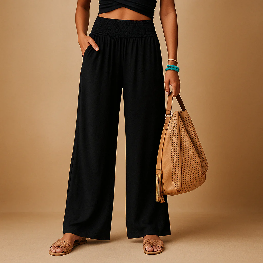 Pantalon en lin élégant taille haute pour femme – Pantalon décontracté élastique - Image 8