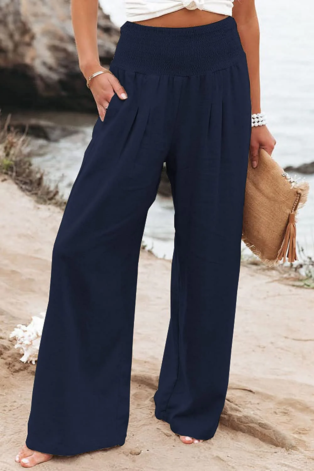 Pantalon en lin femme été – Taille élastique et coupe large fluide - Image 17