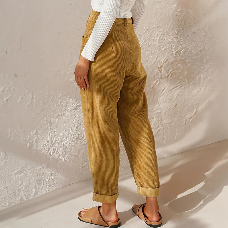 Pantalon en velours côtelé taille haute pour femme - Image 2