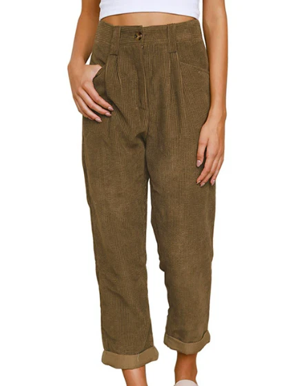 Pantalon en velours côtelé taille haute pour femme - Image 7