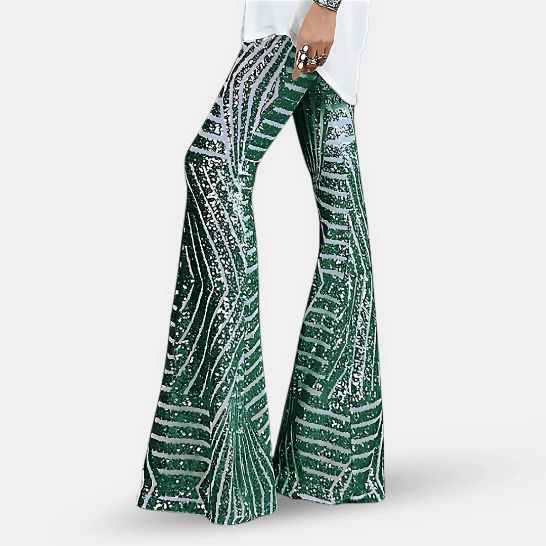 Pantalon évasé à sequins taille haute pour femme – Pantalon glamour et élégant - Image 4