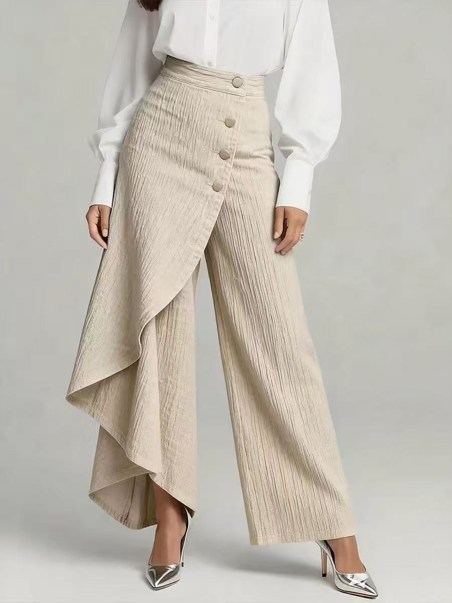 Pantalon faux jean droit unique pour femmes – Pantalon mode avec boutons à volants - Image 10