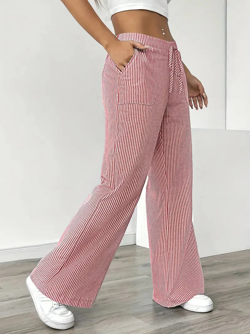 Pantalon Femme à Jambe Large Rayé – Taille Haute et Confortable - Image 11