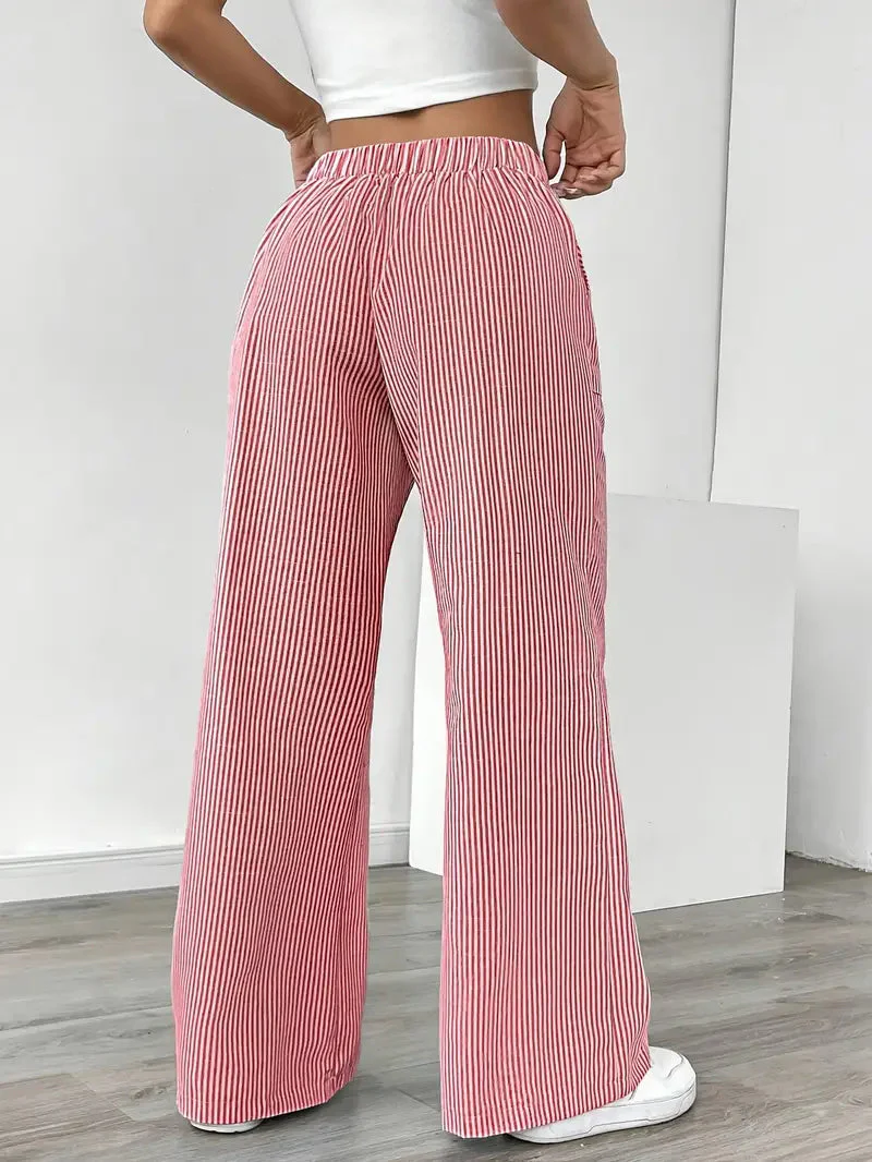 Pantalon Femme à Jambe Large Rayé – Taille Haute et Confortable - Image 14