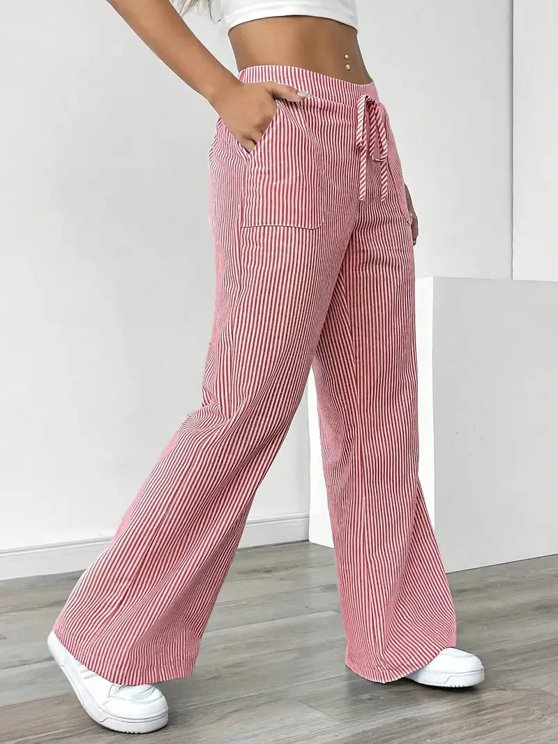 Pantalon Femme à Jambe Large Rayé – Taille Haute et Confortable - Image 15