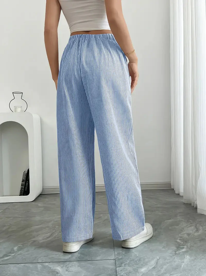 Pantalon Femme à Jambe Large Rayé – Taille Haute et Confortable - Image 17
