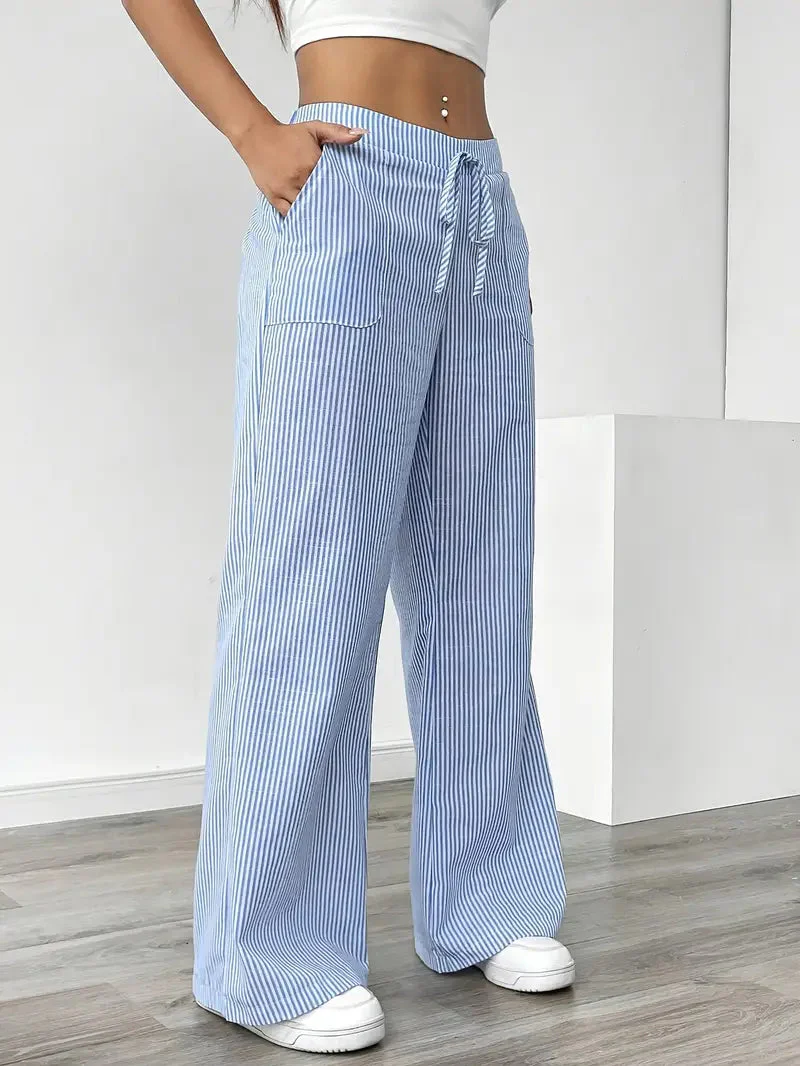 Pantalon Femme à Jambe Large Rayé – Taille Haute et Confortable - Image 19