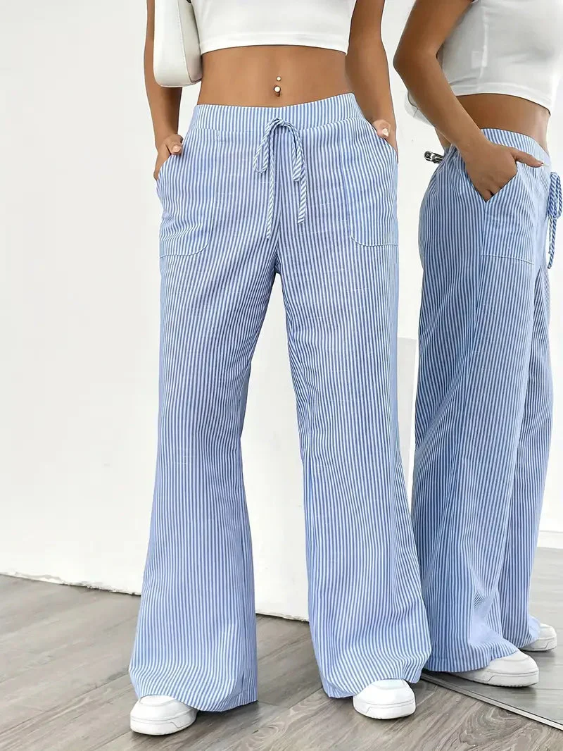 Pantalon Femme à Jambe Large Rayé – Taille Haute et Confortable - Image 21