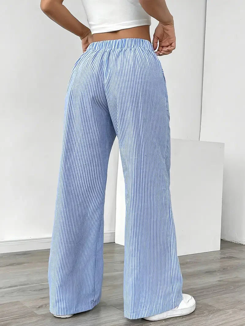 Pantalon Femme à Jambe Large Rayé – Taille Haute et Confortable - Image 22