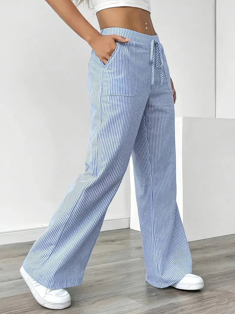 Pantalon Femme à Jambe Large Rayé – Taille Haute et Confortable - Image 23