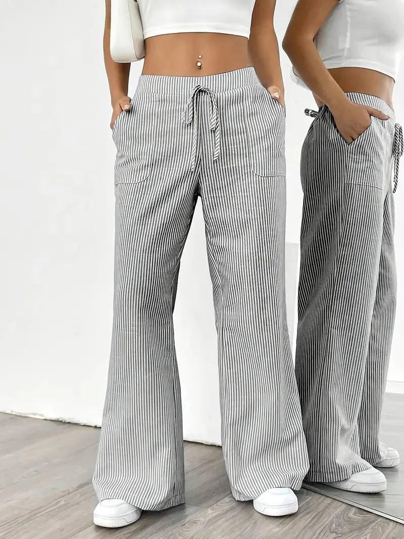 Pantalon Femme à Jambe Large Rayé – Taille Haute et Confortable - Image 29