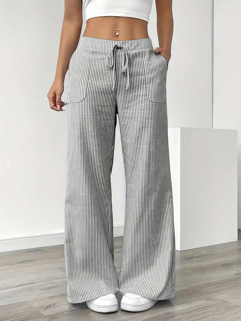 Pantalon Femme à Jambe Large Rayé – Taille Haute et Confortable - Image 4