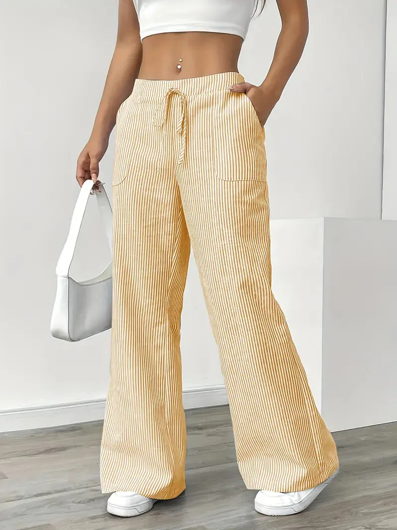 Pantalon Femme à Jambe Large Rayé – Taille Haute et Confortable - Image 5