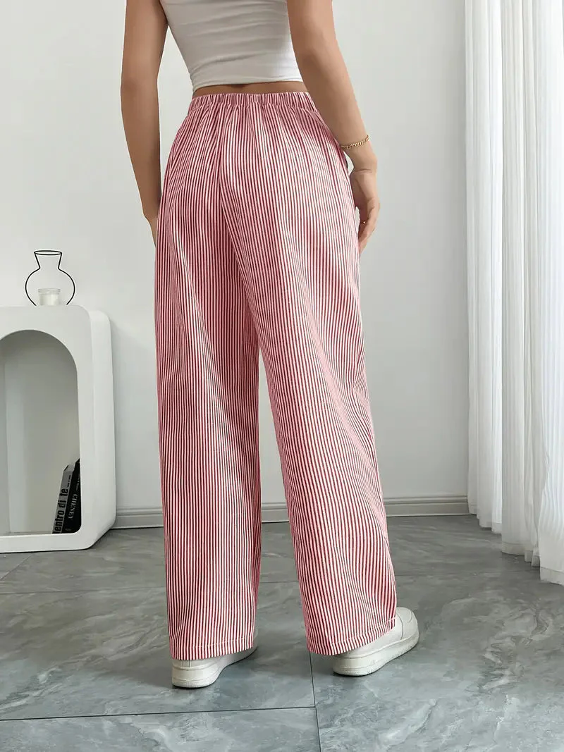 Pantalon Femme à Jambe Large Rayé – Taille Haute et Confortable - Image 9