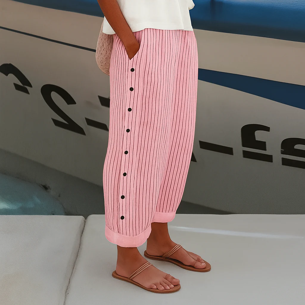 Pantalon femme a rayures avec boutons contrastes - Chic et fluide - Image 13