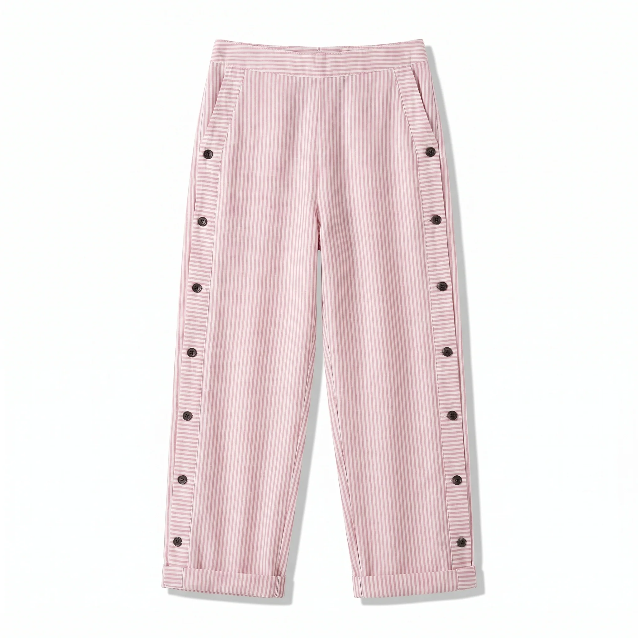 Pantalon femme a rayures avec boutons contrastes - Chic et fluide - Image 7