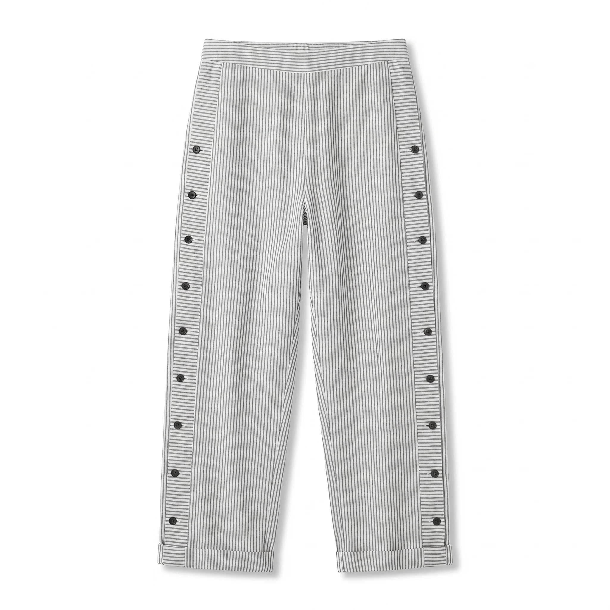 Pantalon femme a rayures avec boutons contrastes - Chic et fluide - Image 8