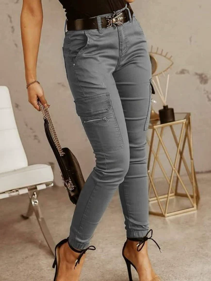 Pantalon Femme Élégant Taille Haute – Style Cargo Décontracté Quotidien - Image 4