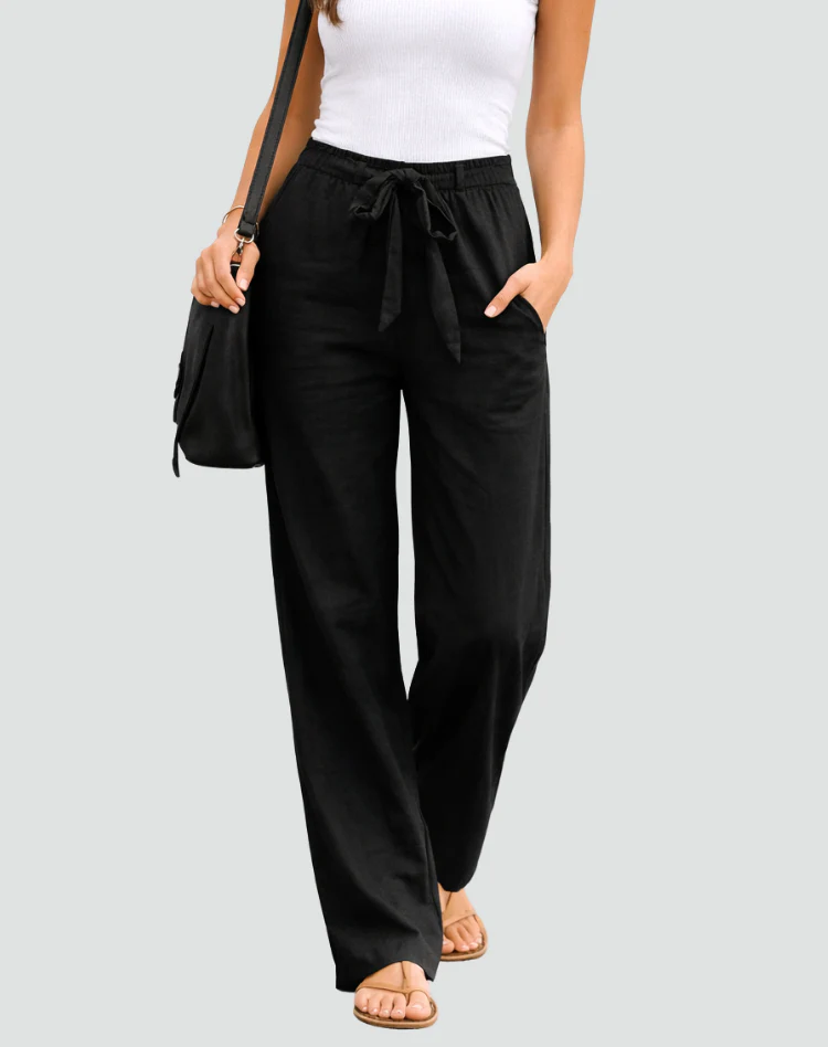Pantalon femme en lin jambe large avec cordon - Souple et leger - Image 2