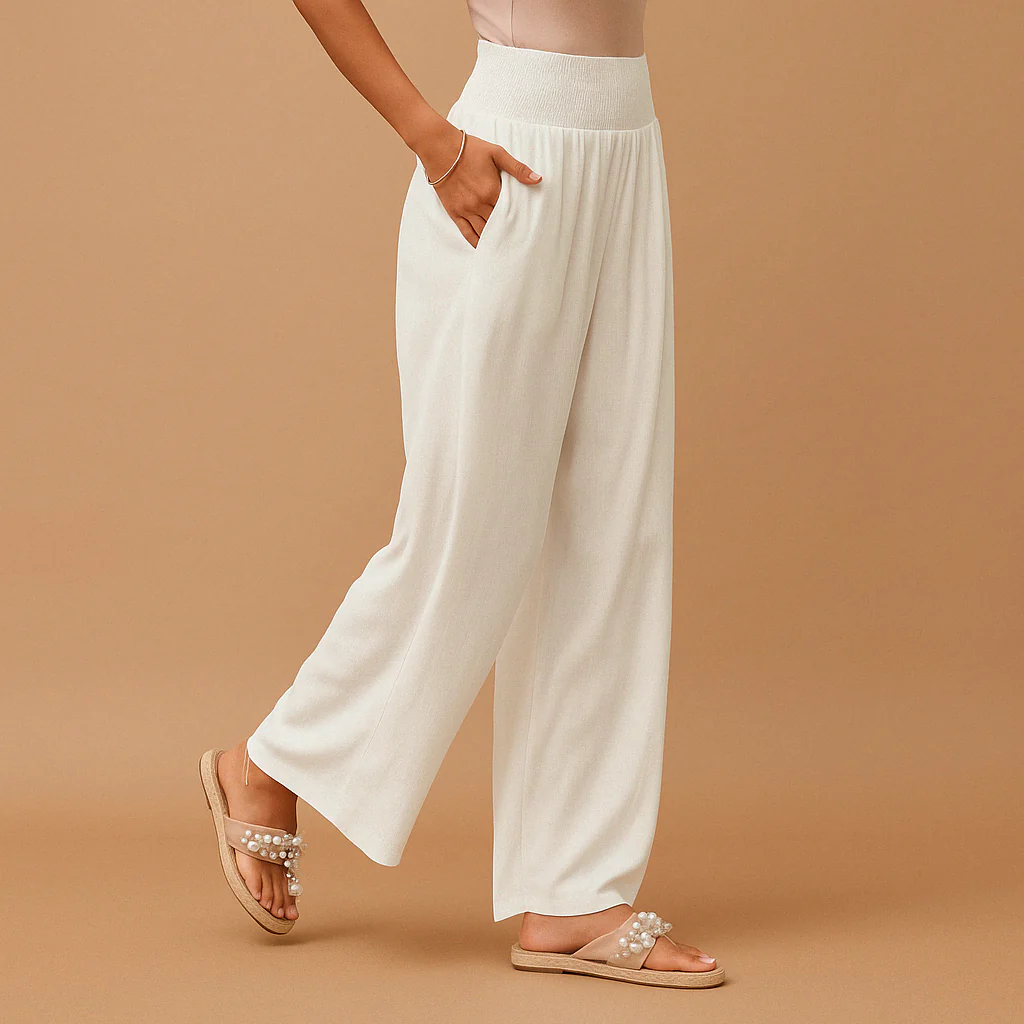 Pantalon femme taille elastique a jambes larges - Fluide et confortable - Image 2
