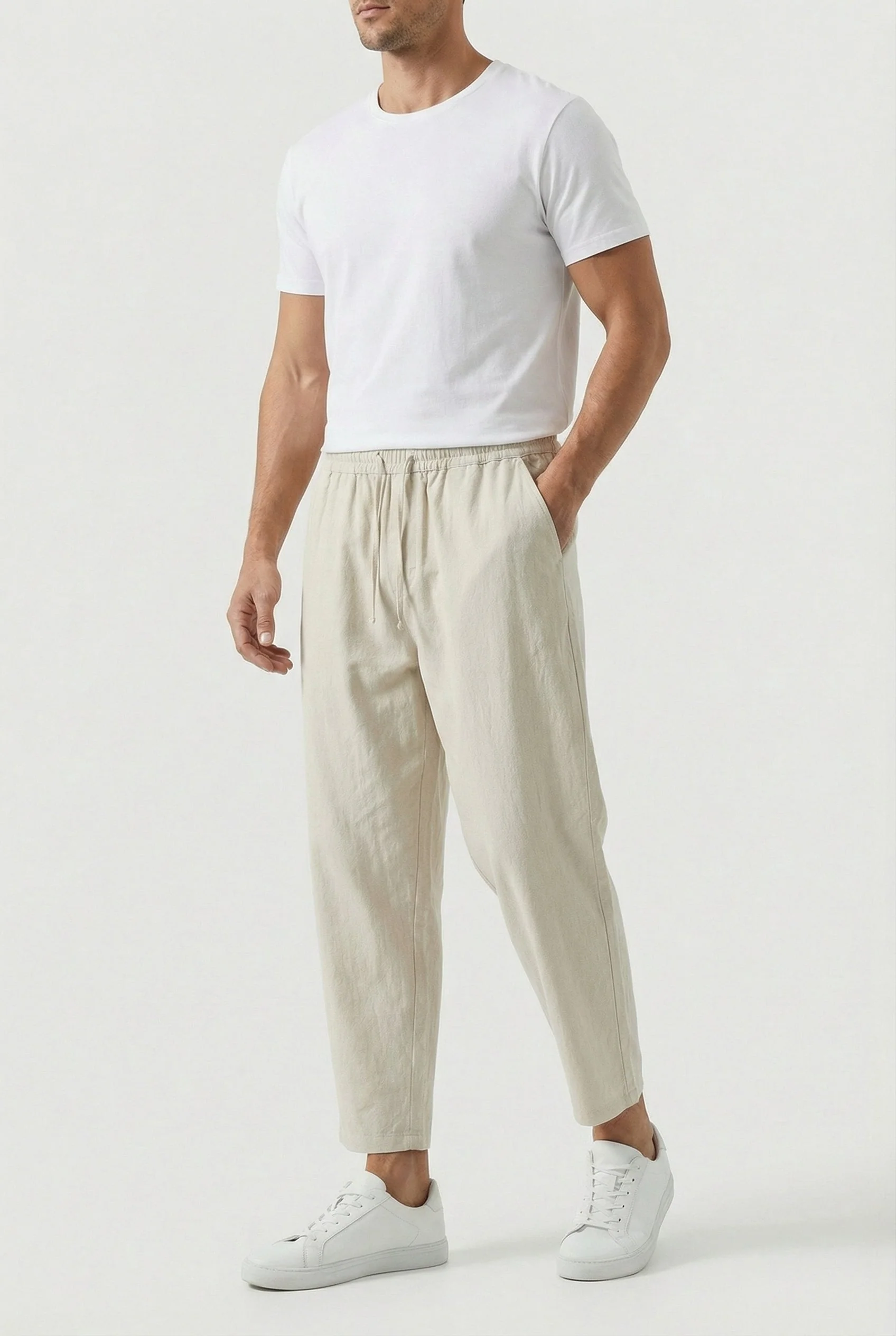 Pantalon Homme Coton-Lin – Coupe Ample Style Estival avec Poches