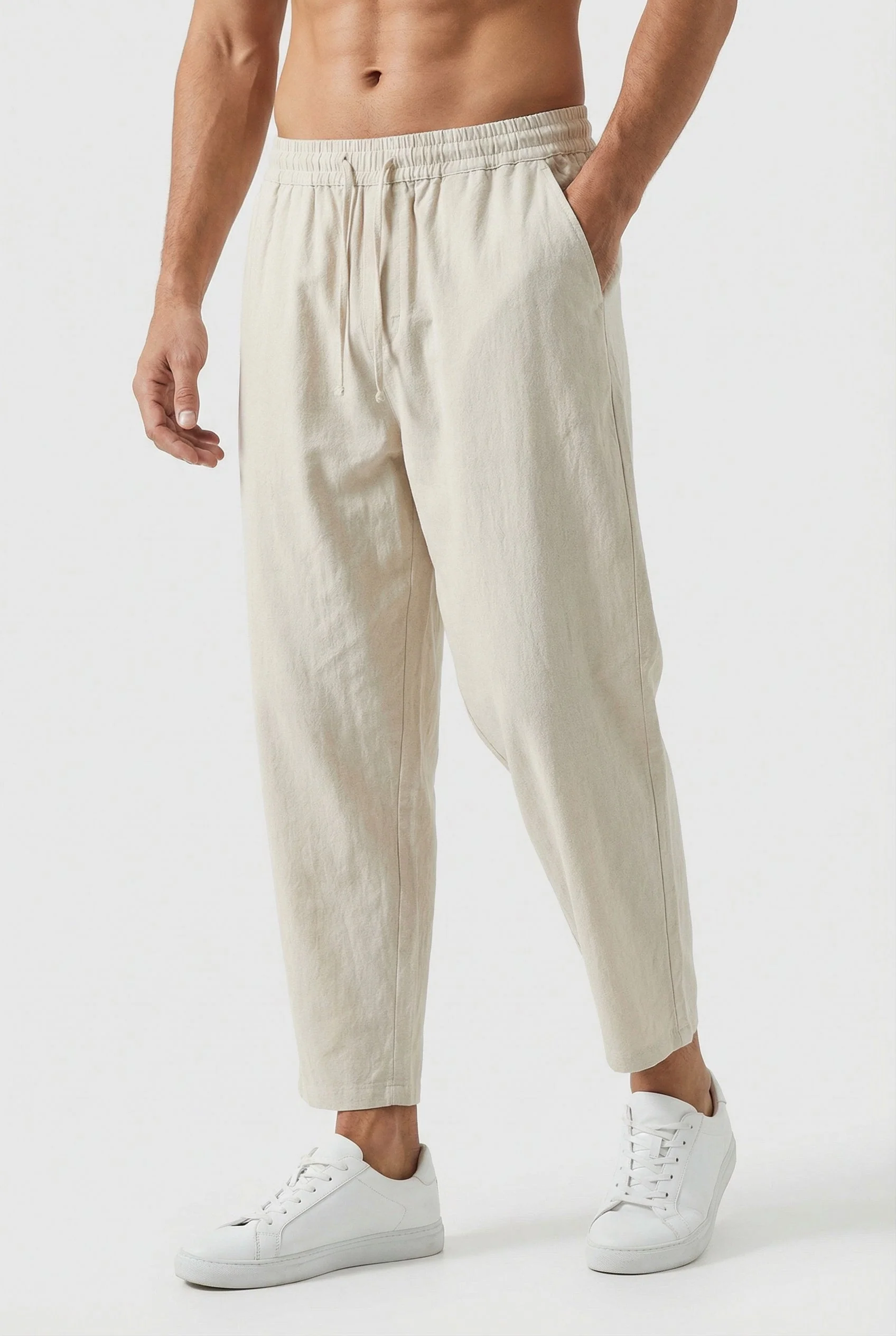 Pantalon Homme Coton-Lin – Coupe Ample Style Estival avec Poches - Image 2