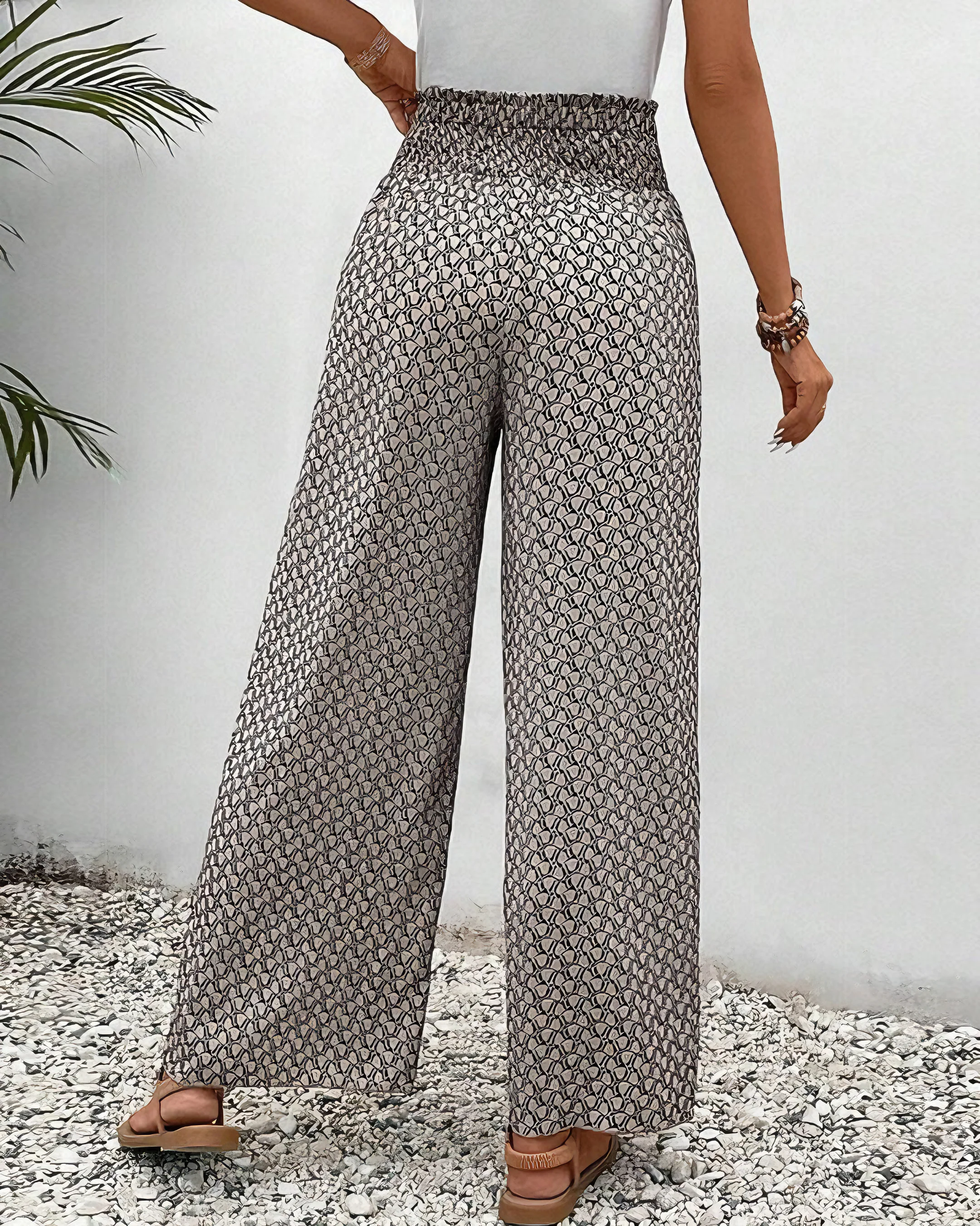 Pantalon Large à Coupe Décontractée pour Femme – Taille Haute Motif Décontracté - Image 2