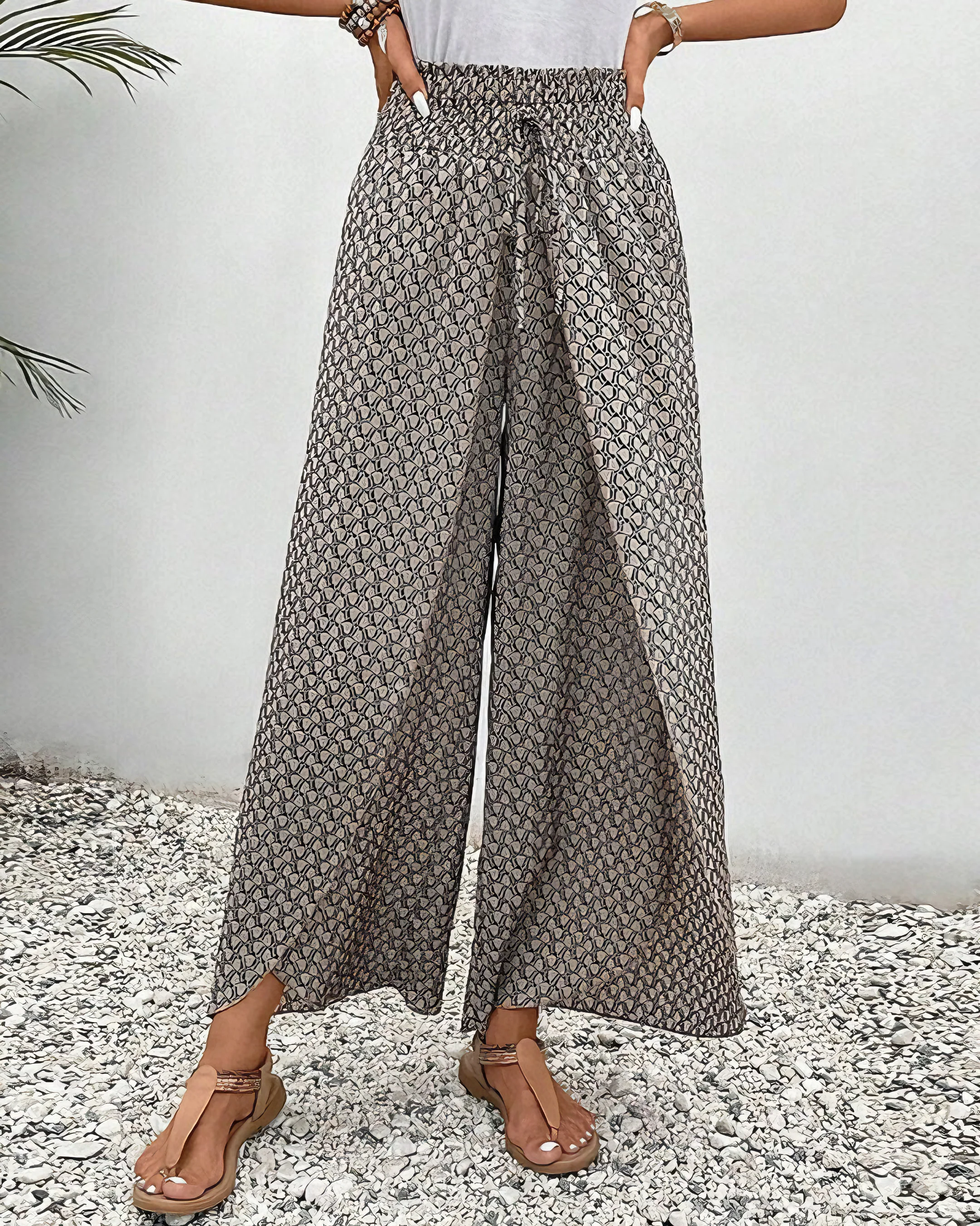Pantalon Large à Coupe Décontractée pour Femme – Taille Haute Motif Décontracté - Image 3