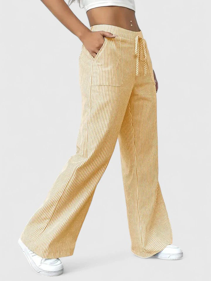 Pantalon Large Confortable Élégant Femme – Style Rayé avec Cordon - Image 10