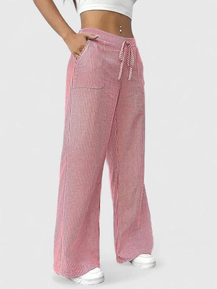 Pantalon Large Confortable Élégant Femme – Style Rayé avec Cordon - Image 11
