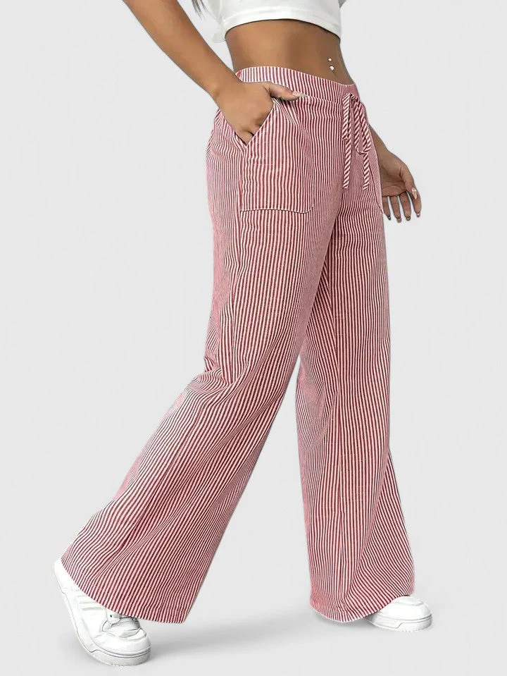 Pantalon Large Confortable Élégant Femme – Style Rayé avec Cordon - Image 2