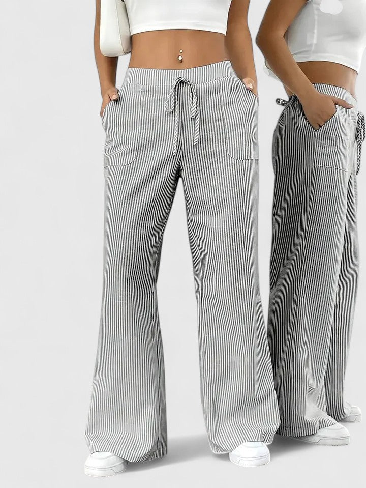 Pantalon Large Confortable Élégant Femme – Style Rayé avec Cordon - Image 3