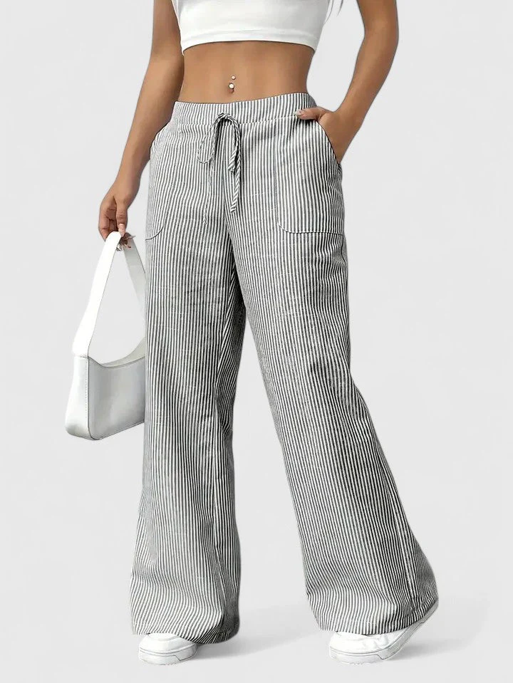 Pantalon Large Confortable Élégant Femme – Style Rayé avec Cordon - Image 4