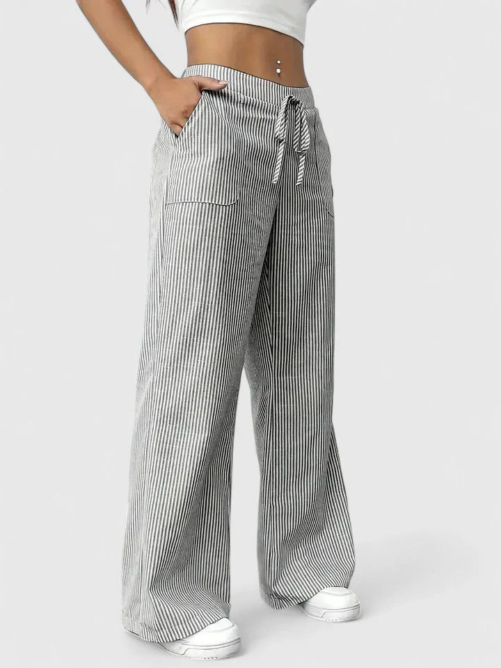 Pantalon Large Confortable Élégant Femme – Style Rayé avec Cordon - Image 5