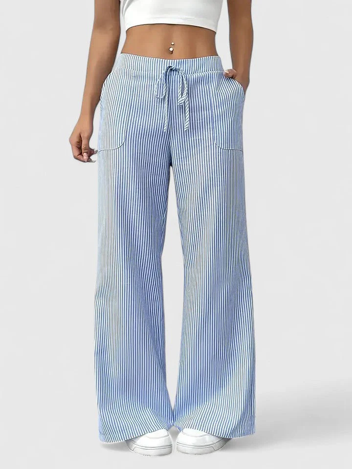 Pantalon Large Confortable Élégant Femme – Style Rayé avec Cordon - Image 6