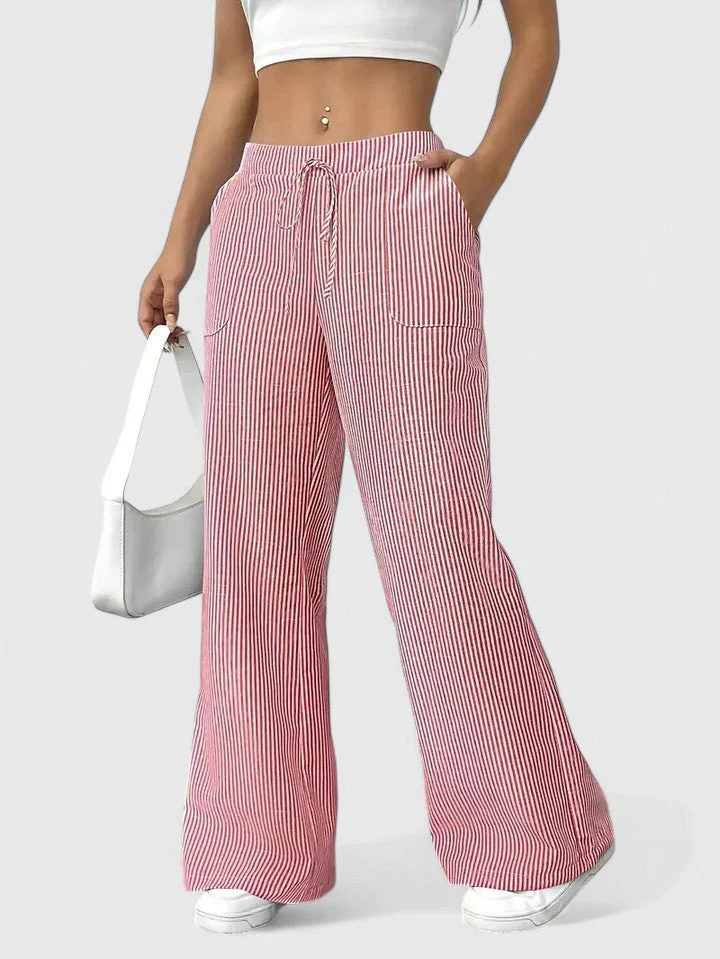 Pantalon Large Confortable Élégant Femme – Style Rayé avec Cordon - Image 7