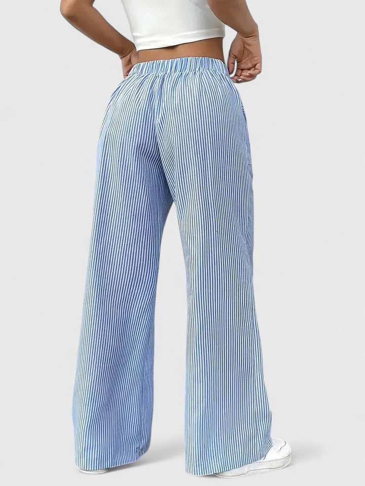 Pantalon Large Confortable Élégant Femme – Style Rayé avec Cordon - Image 8