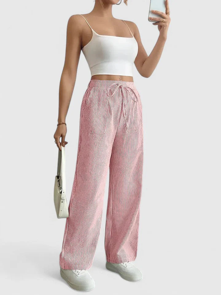 Pantalon Large Confortable Élégant Femme – Style Rayé avec Cordon - Image 9