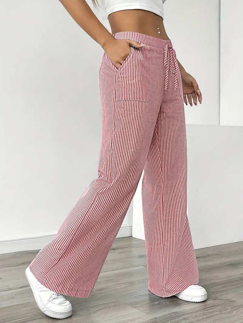 Pantalon large décontracté à rayures pour femme, élégant et décontracté – Pantalon d'été léger et respirant avec poches - Image 11
